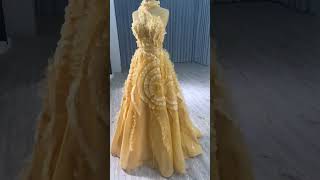 Highend Champagne Beading Sequins Ruffle Prom Dresses [upl. by Yelir434]