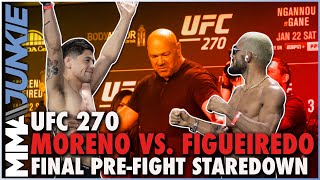 Deiveson Figueiredo flips off Brandon Moreno at final faceoff  UFC 270 staredown [upl. by Judye]