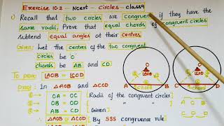 Q1 Ex102Prove that equal chords of congruent circles subtend equal angles at their centresclass9 [upl. by Karrie]