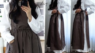 sub DIY  옆태가 예쁜 에이프론 드레스 만들어입기 Apron Dress  Pinafore Layered Dress sewing tutorialㅣsquare sand [upl. by Eirameinna386]