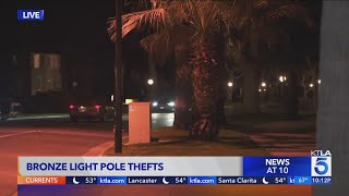 Thieves stealing vintage 100yearold bronze streetlights in SoCal [upl. by Notneiuq]