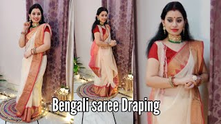 Traditional Bengali Saree Draping Tutorial for Durga Puja  Drape in 5 minutes [upl. by Anived]