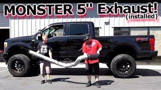 MONSTER 5quot Exhaust Installed  Banks Power DPF Back 2017 Ford F250 Superduty [upl. by Sweatt621]