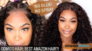 THE BEST GLUELESS CURLY WIG DOMISO HAIR REVIEW AND INSTALL [upl. by Roer419]