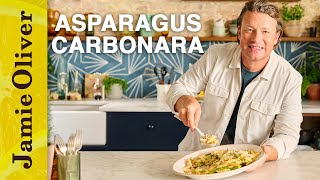 Asparagus Carbonara  Jamies 5 Ingredients Meals  Channel 4 Mondays 8pm AD [upl. by Nassah]