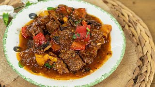 Make this Cozy Greek Beef Stew with Peppers amp Mushrooms [upl. by Reitrac]