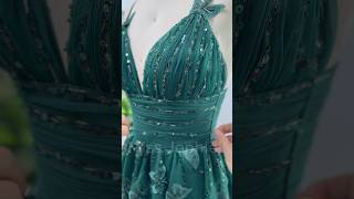 Making a corset beaded butterfly mini dark green dress dress gown fashion promdress wedding [upl. by Ettesus509]