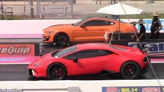 Shelby GT500 Mustang vs Lamborghini Huracán amp Audi R8  14 Mile Drag racing [upl. by Sally]