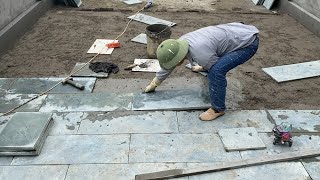 Garden Stone Paving Techniques  Building Yard In Stone Natural  Natural Stone  DIY Patio Project [upl. by Aerdnaeel]