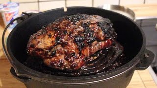 Schweinebraten mit einer Pflaumenmusmarinade aus dem Dutch Oven [upl. by Hutchins792]