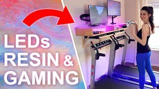 DIY Treadmill Gaming Desk with Galaxy RESIN amp LEDs [upl. by Ahslek]