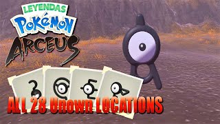 LOCALIZACIÓN DE LOS 28 UNOWN en POKÉMON LEGENDS ARCEUS GUÍATUTORIAL [upl. by Olifoet]