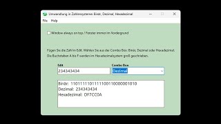 ZahlenUmrechner in Binär Dezimal Hexadezimal  Programm für Windows [upl. by Audette791]