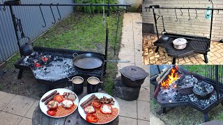 Cooking Breakfast on the Metal Outdoor Fire pit I made on this channel [upl. by Chantal625]