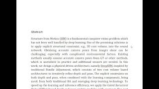 DeepSFM Robust Deep Iterative Refinement for Structure From Motion [upl. by Lemaceon]