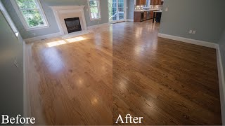 Bona Provincial stain 3 coats of Bona Traffic HD satin on red oak hardwood floor 2850 sqft [upl. by Adnirb750]