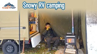 🛺Snowy RV campin  Cooking on a woodburning stove wintercamping [upl. by Eannyl]