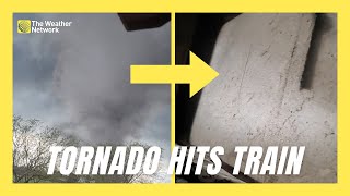 Thats Coming This Way Tornado Hits Train While Conductor Watches From Inside [upl. by Lerud]