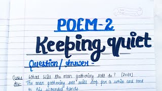 Keeping Quiet  Class 12 English Question answer poetry questionanswer pyq english class12 [upl. by Annasiul]