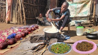 Early Morning Routine of Desert women  cooking traditional breakfast  Africa Village Life [upl. by Acirederf]