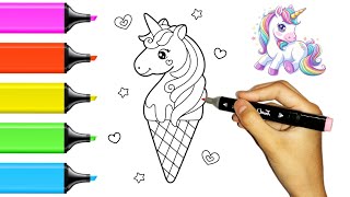 UNICORN ICE CREAM Coloring pages  How to color Unicorn Ice cream  Unicorn [upl. by Nennahs694]