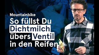 So kommt die Dichtmilch über das Ventil in den TubelessReifen [upl. by Rowe]