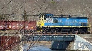 LIRR MP15AC 165 Passes on the Bridge by the Forge River Marina with Equipment heading to Montauk [upl. by Llain]