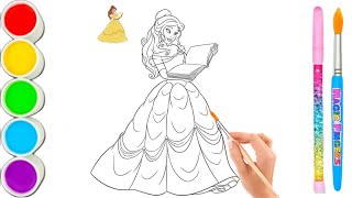 Coloring with Sticker Book Dress Up Disney Princess ArielSnow WhiteBelleCinderella [upl. by Charil638]