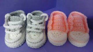 p4 How to crochet My easy new born baby converse style slippers with history of the granny square [upl. by Ahsenot653]