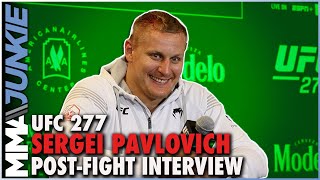 UFC 277 Sergei Pavlovich Reacts To Controversial Stoppage Of Derrick Lewis [upl. by Amadis]