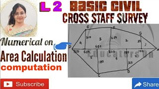 L 2 Computation of area in Surveying  cross staff survey numerical fully solved with easy concept [upl. by Elleunamme496]