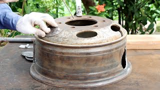 How to make a wood stove  BBQ oven from old car rims and gas cylinders [upl. by Mortie113]