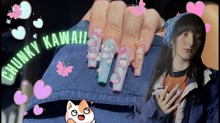 •° ✿ °•🧸🌸CHUNKY KAWAII gelx nail set ✬👾✬ using RARJSM gel polish⭐️💙°• ✿ •° [upl. by Herzen]