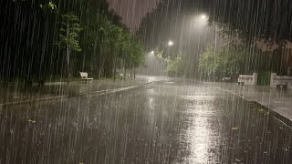 Sleep Instantly with Heavy Rainstorm amp Powerful Thunder Sounds Covering the Rainforest Park at Night [upl. by Frame]