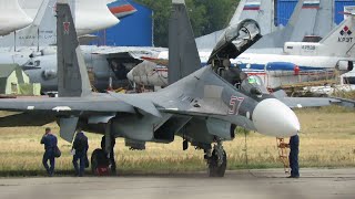 Sukhoi Su30 quotFlankerCquot fighter prepared startup and takeoff [upl. by Kcira]