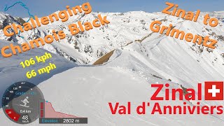 4K Skiing Zinal 106 KPH Down Chamois Black to Grimentz Val dAnniviers Switzerland GoPro HERO9 [upl. by Itida]