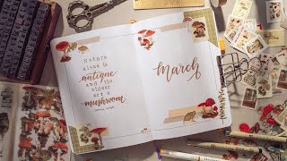 March 2024 Bullet Journal Mushroom Theme Set Up 🍄✨📖 Plan With Me  Mystery Journal [upl. by Nahshon362]