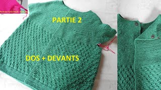 2 Tuto Tricot Cardigan Top Down Femme à empiècement arrondi au point Mousse création [upl. by Deming376]