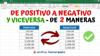 Como convertir números positivos a negativos y viceversa en EXCEL  2 Maneras de hacerlo [upl. by Dikmen896]