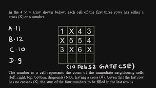 In the 4×4 array shown below each cell of the first three rows GATE CSE 10th February Shift2 [upl. by Ainoyek12]