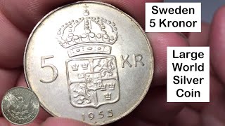 Sweden 5 Kronor 1955 Large World Silver Coin [upl. by Llehcor]