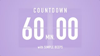 60 Min  1 Hour  Countdown Flip Clock Timer  Simple Beeps 🫐 🔔 [upl. by Oruam]