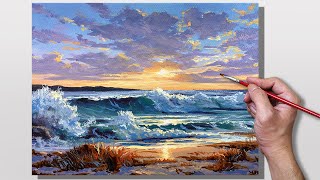 Acrylic Painting Seashore Sunset [upl. by Aiki]