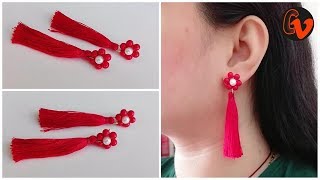 How to make trendy earrings  Silk thread tassel earrings  Beaded Earrings  Tutorial [upl. by Nailil]