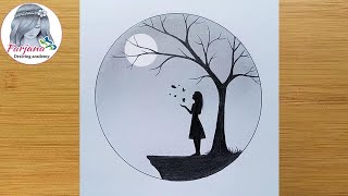 How to draw a girl with Butterfly in Moonlight for beginners  Pencil sketch  Art Video [upl. by Imelida]