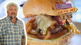 Guy Fieri Visits the ULTIMATE Burger Joint in Cali  Diners DriveIns and Dives  Food Network [upl. by Brothers]