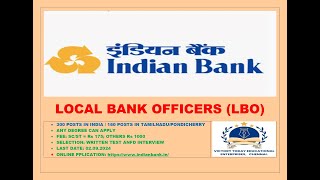 300 local bank officer posts in Indian Bank [upl. by Jacquelynn616]