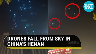 China Dozens of drones fall from sky at botched light show spectators run in panic [upl. by Messab]