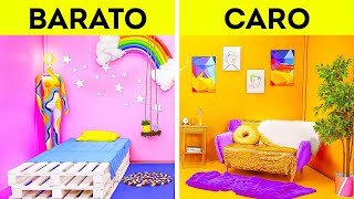 DESAFÍO DE REMODELACIÓN DE CUARTOS  Rica vs pobre  Muebles baratos VS caros para ti por 123 GO [upl. by Naihtsirc920]