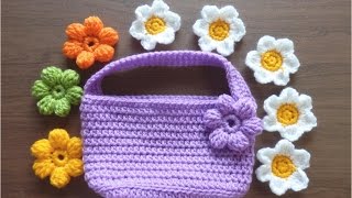 かぎ針編みバッグの編み方（中長編み）１：How to crochet bag [upl. by Yanad]